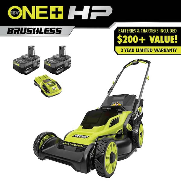 ONE+ HP 18V Brushless 16 in. Cordless Battery Walk Behind Push Lawn Mower with (2) 4.0 Ah Batteries and (1) Charger (P1190VNM) ONE+ HP 18V Brushless 16 in. Cordless Battery Walk Behind Push Lawn Mower with (2) 4.0 Ah Batteries and (1) Charger (P1190VNM)